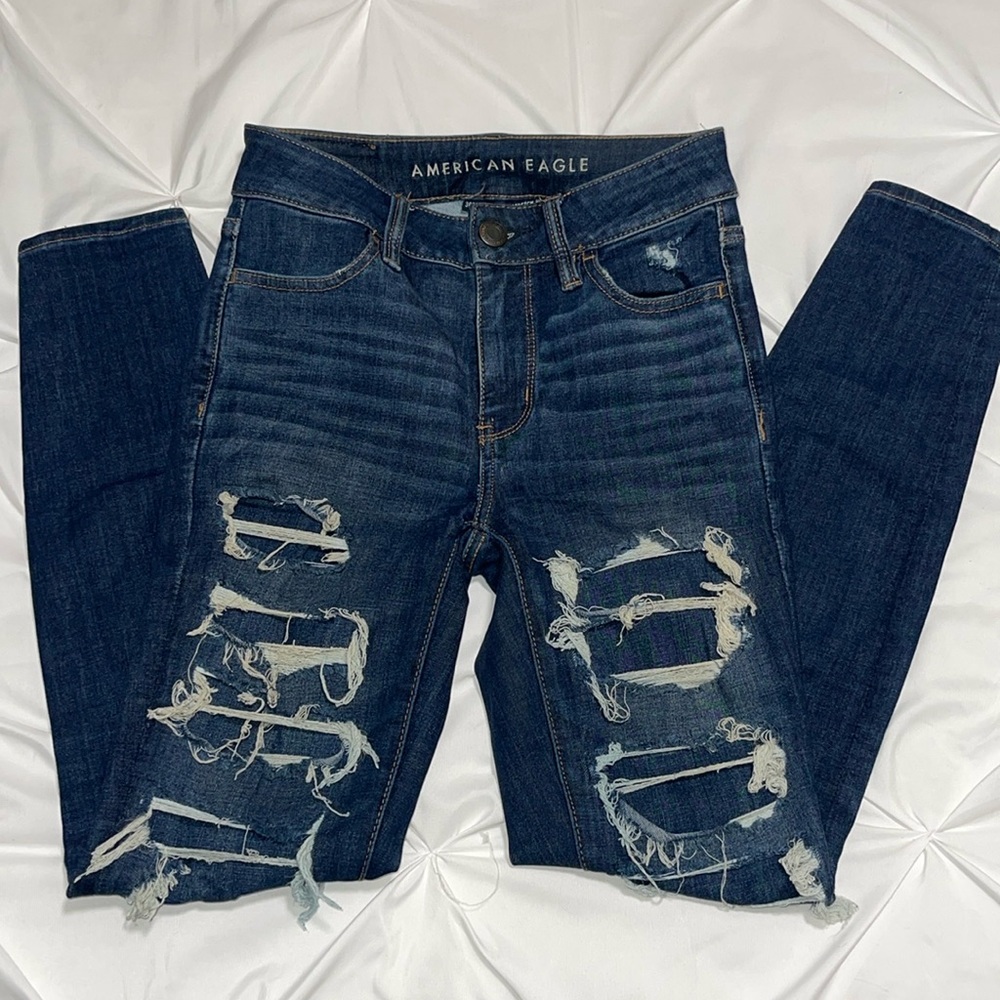 American Eagle High Rise Stretch Ripped Jeans | Size 0